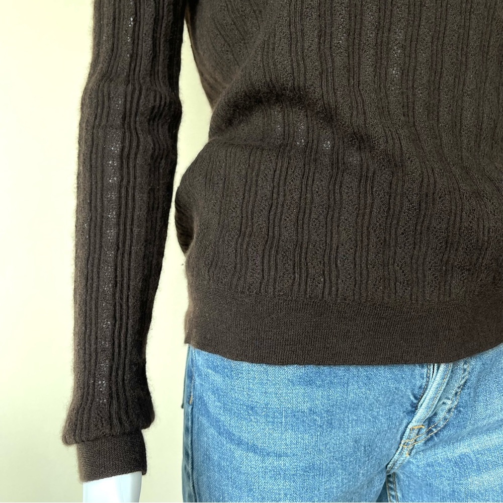 MANRICO CASHMERE SILK CREW NECK SWEATER BUTTON BROWN CABLE KNIT - Picture 7 of 15